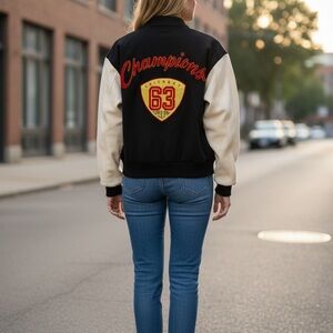UNIONBAY Varsity Jacket Black Cream Red 1980s VINTAGE